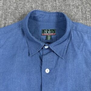 Abito Men's Blue Linen Short Sleeve Button Up Shirt Size M Italian Style